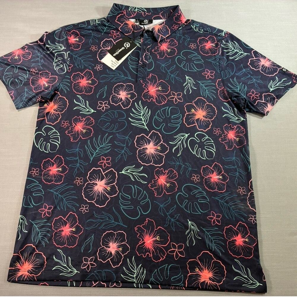Greenside Golf Polo Shirt Men's Large Tropical Floral Neon NWT Golfcore